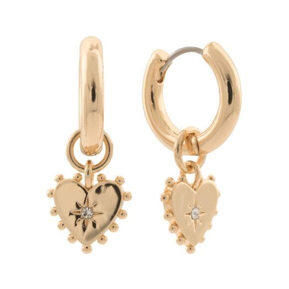 ❤️✨ REBECCA MINKOFF Gold Metal Studded Heart Huggie Hoop Earrings NEW WITH TAGS - Picture 4 of 16